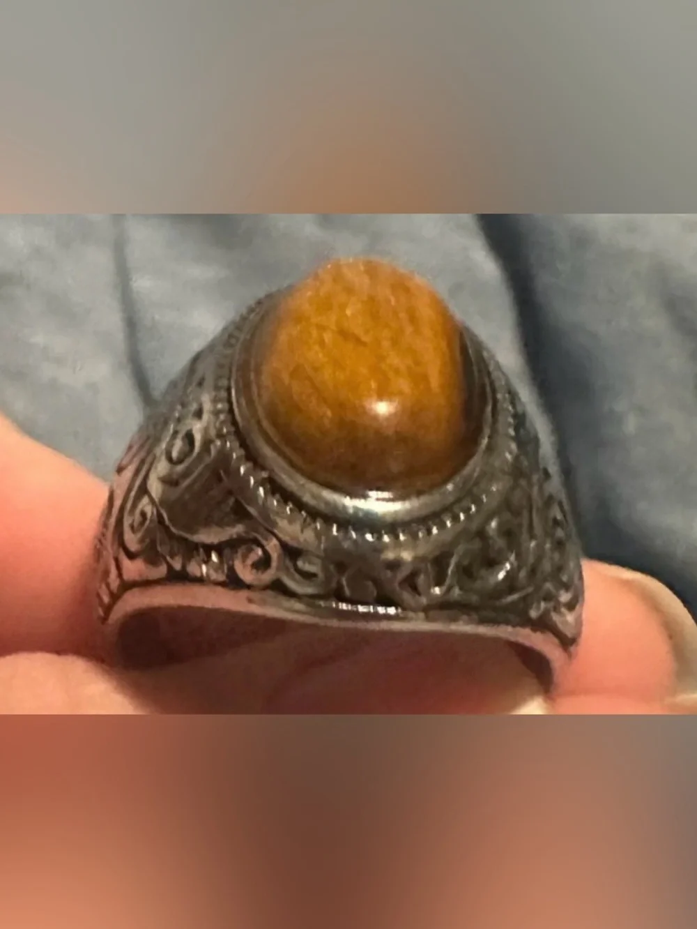 Sterling-Style Men's Ring with Tiger's Eye Stone - Brown